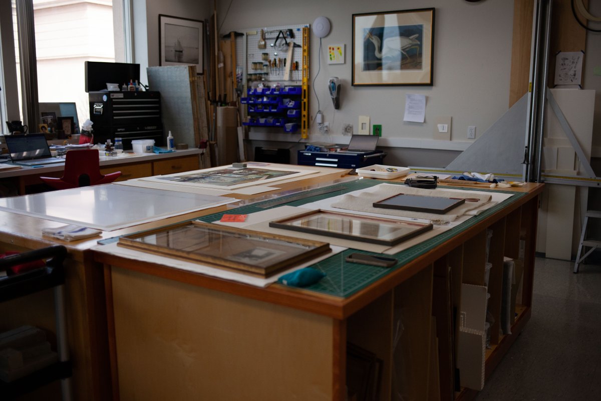 NEDCCInfo's tweet photo. #WorkstationWednesday: A #paperconservator is removing adhesive tape. An imaging #photographer is digitizing transcripts. An #audioengineer is digitizing #openreeltape. And preparators are fastening frames.
#ConservationLab #DigiPres #CulturalHeritage #CulturalPreservation https://t.co/zifhkso0Af