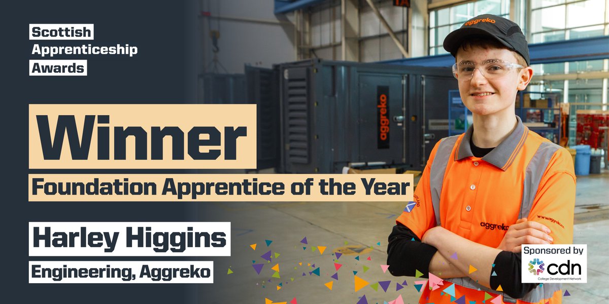 The winner of Foundation Apprentice of the Year is Harley Higgins from Aggreko.  Read his full story - skillsdevelopmentscotland.co.uk/news-events/20… 

Proudly sponsored by CDN.

#UnlockingPotential #ScotAppAwards #ScotAppWeek23  

<a href="/Aggreko/">@aggreko</a> 
<a href="/WestCollScot/">WestCollegeScotland</a> 
<a href="/ColDevNet/">CDN</a>