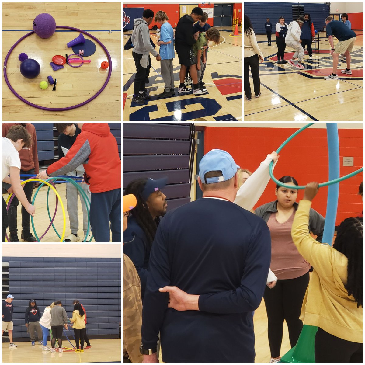 Students problem solved challenging activities in PE, which strengthened communication skills. Their thinking skills were truly tested. Excellent unit! <a href="/OMS_Chargers/">Oakland Middle School</a>