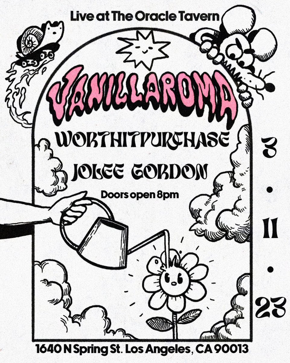 vvanillaroma's tweet photo. Show with @worthitp and @joleegordo this Saturday in LA. Come hang n check out new music and merch and sing and be happy and say hi and hang out and be happy and sing more and https://t.co/kR7Rg653HC