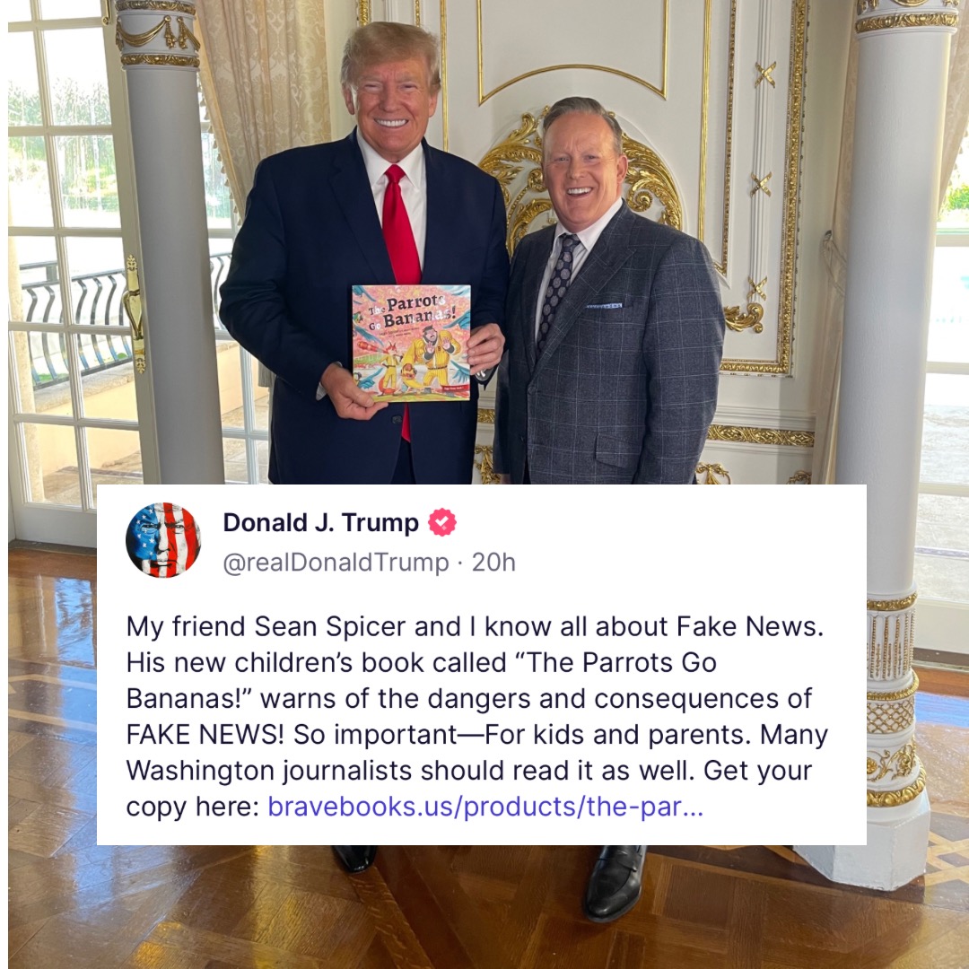 Grateful for President Trump's endorsement and support of 'The Parrots Go Bananas!' Go get a copy for $1 when you subscribe to the Freedom Island Book Club from @BraveBooksUS bravebooks.com/products/freed…