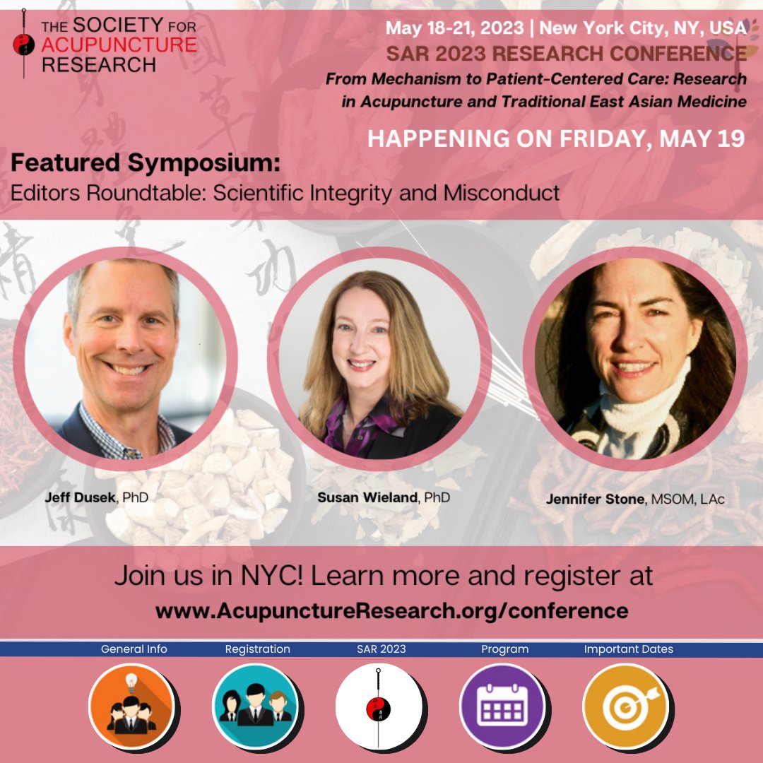 In this panel, editors will discuss their own experiences w/ cases of misconduct, and strategies they use to identify fraud. 

⭐️ Editors Roundtable: Scientific Integrity and Misconduct ⭐️ 
🎯 Featured Symposium #SAR2023NYC 

🔗 acupunctureresearch.org/registration
EARLY REGISTRATION SAVINGS