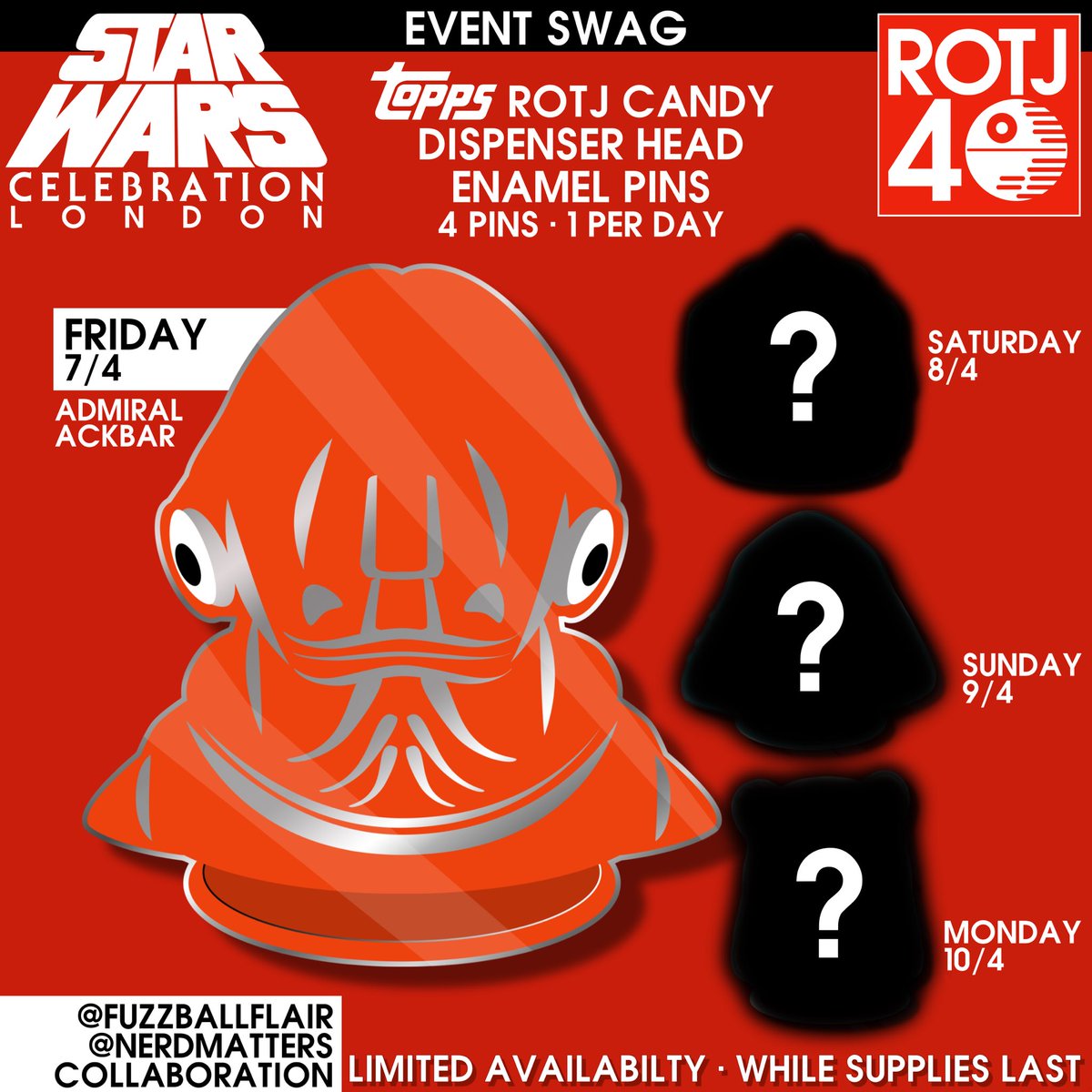 nerdmatters's tweet photo. Star Wars Celebration SWAG reveal: Collab w/ @fuzzballflair Vintage Topps candy filled heads pins! Follow Nerdmatters and Fuzzball Flair for a chance to get one free at Celebration London #starwars #starwarscelebration #starwarscelebrationeurope #swce #swag #nerdmatters https://t.co/uXsdrUFaqS