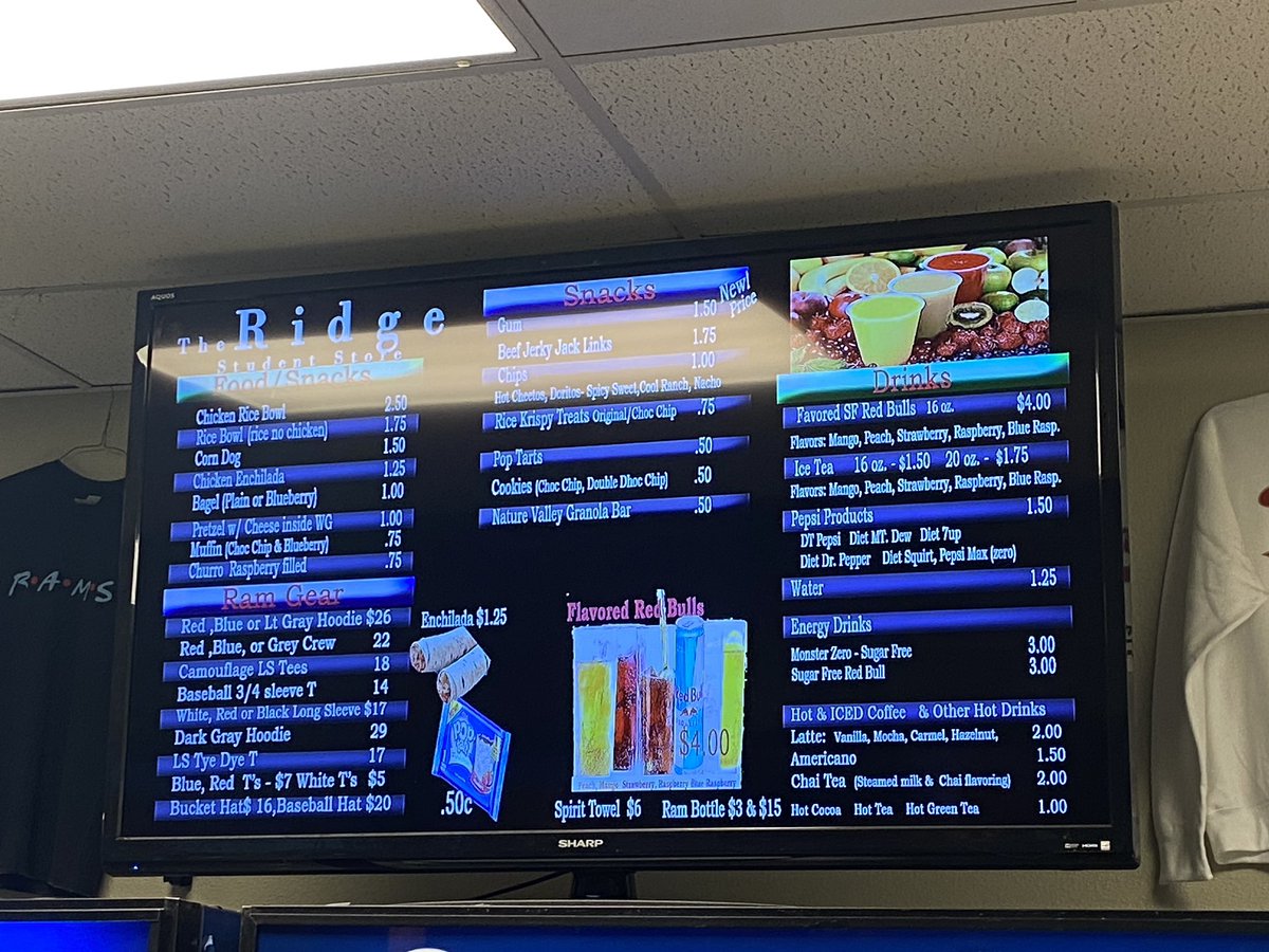 WV_Futures's tweet image. @WVHSRams hungry for something different than school lunch today? Check out  the Ridge school cafe for some great options. Pick up your Ram gear here as well.