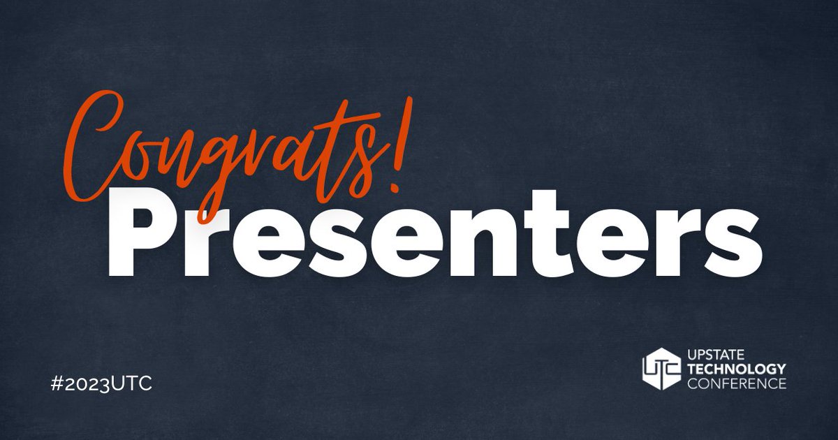 upstatetech's tweet image. Congratulations to all the presenters selected for #2023utc! We are so excited to learn from you in July. Watch our Facebook and Twitter feeds as we begin unveiling presentations!