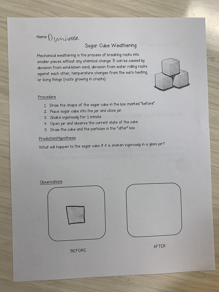 Ashley Waller (@mrswaller3rd) on Twitter photo Students enjoyed modeling weathering with sugar cubes today! <a href="/OldHundredES/">Old Hundred Elementary School</a> Students enjoyed modeling weathering with sugar cubes today! <a href="/OldHundredES/">Old Hundred Elementary School</a>