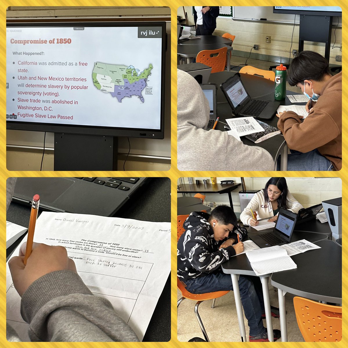 Students are hard at work in discussing what states should actually be a free state and a slave state. What will the compromise be? 
#Compromiseof1850
#AcademicDiscourse
#PopularSovereignity