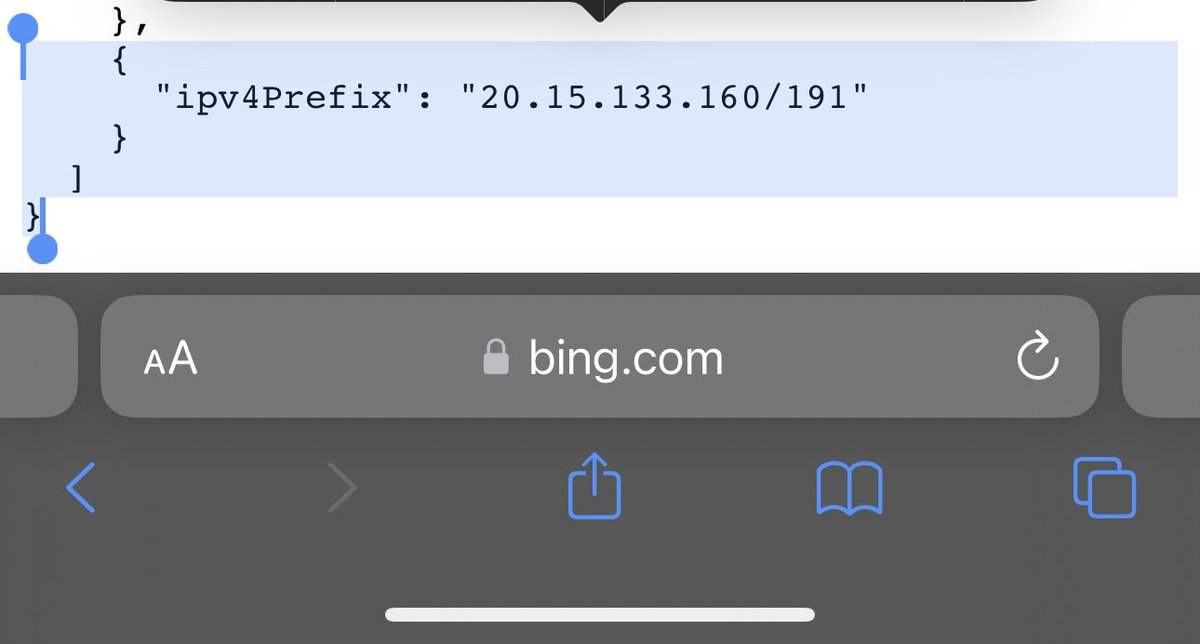 Hi <a href="/BingWMC/">Microsoft Bing Webmaster Team</a>, you broke the JSON with the ip ranges bing.com/toolbox/bingbo…. The last record is an invalid IP address: There is no such a thing as a /191 netmask. Also, you updated the file but not the date 😁