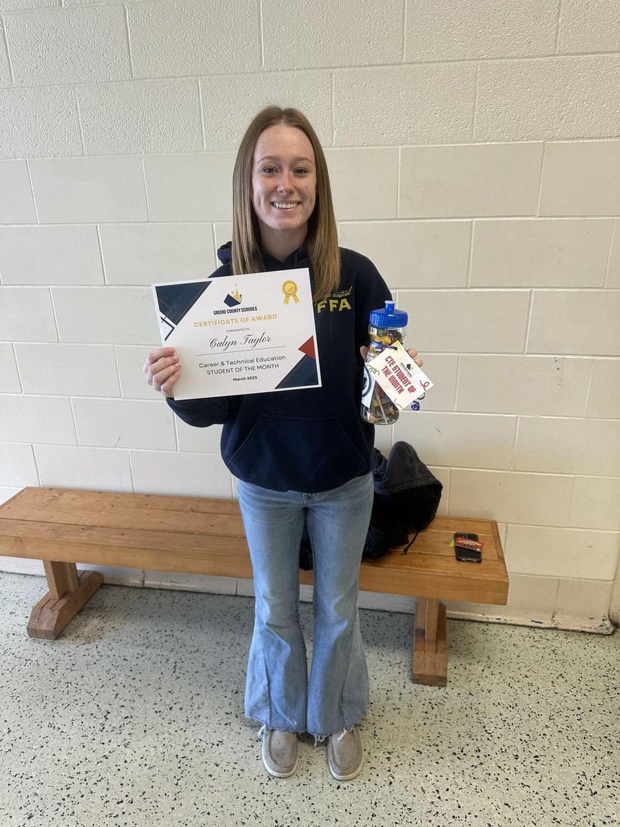 cte_greene's tweet photo. Congratulations to our March CTE Student of the Month: Calyn Taylor!! Keep up the good work Calyn, we are so proud of you!
#CTEforNC #CTEStudent of the Month https://t.co/Ggt3F9Qh2X