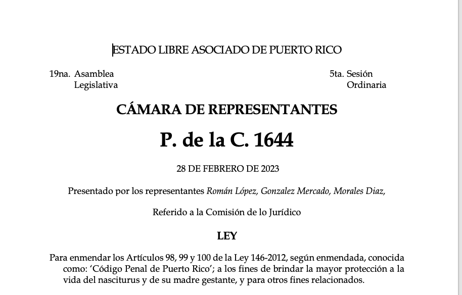 Un proyecto de varios representantes PNPs, hombres por cierto, busca pena de cárcel a mujeres que aborten y a quienes las ayuden abortar. La medida se radicó el 28 de febrero y restringiría sustancialmente el derecho al aborto en Puerto Rico. | Analice, Discuta y Fundamente
