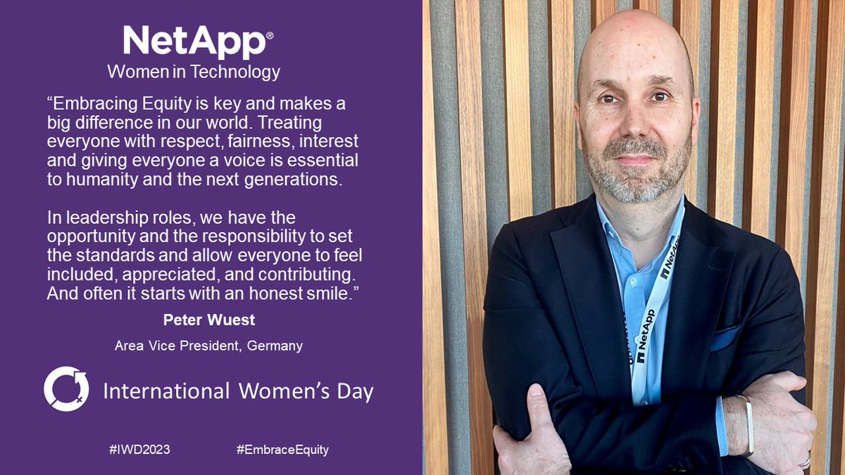 LifeAtNetApp's tweet photo. Happy #InternationalWomensDay!

The International Women's Day 2023 #EmbraceEquity campaign seeks to get the world talking about why equal opportunities are no longer enough. Here's what this year's theme means to @NetApp employees.

#LifeAtNetApp #IWD2023 @womensday @NetAppWIT https://t.co/kDPmmdYuI5