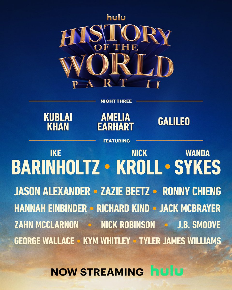 I’m seeing stars 🤩 The four-night event continues. Two new episodes of #HistoryOfTheWorldPart2 are now streaming on <a href="/hulu/">Hulu</a>.