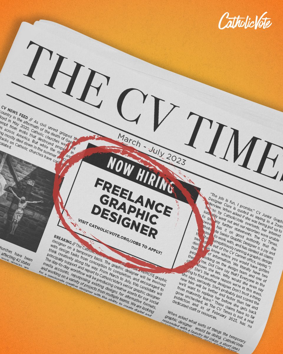 CatholicVote's tweet image. Calling all #CatholicCreatives 📣 Are you a freelancing graphic designer? 

Consider applying to work with CatholicVote! Learn more about the role and apply here: catholicvote.org/freelance-grap…