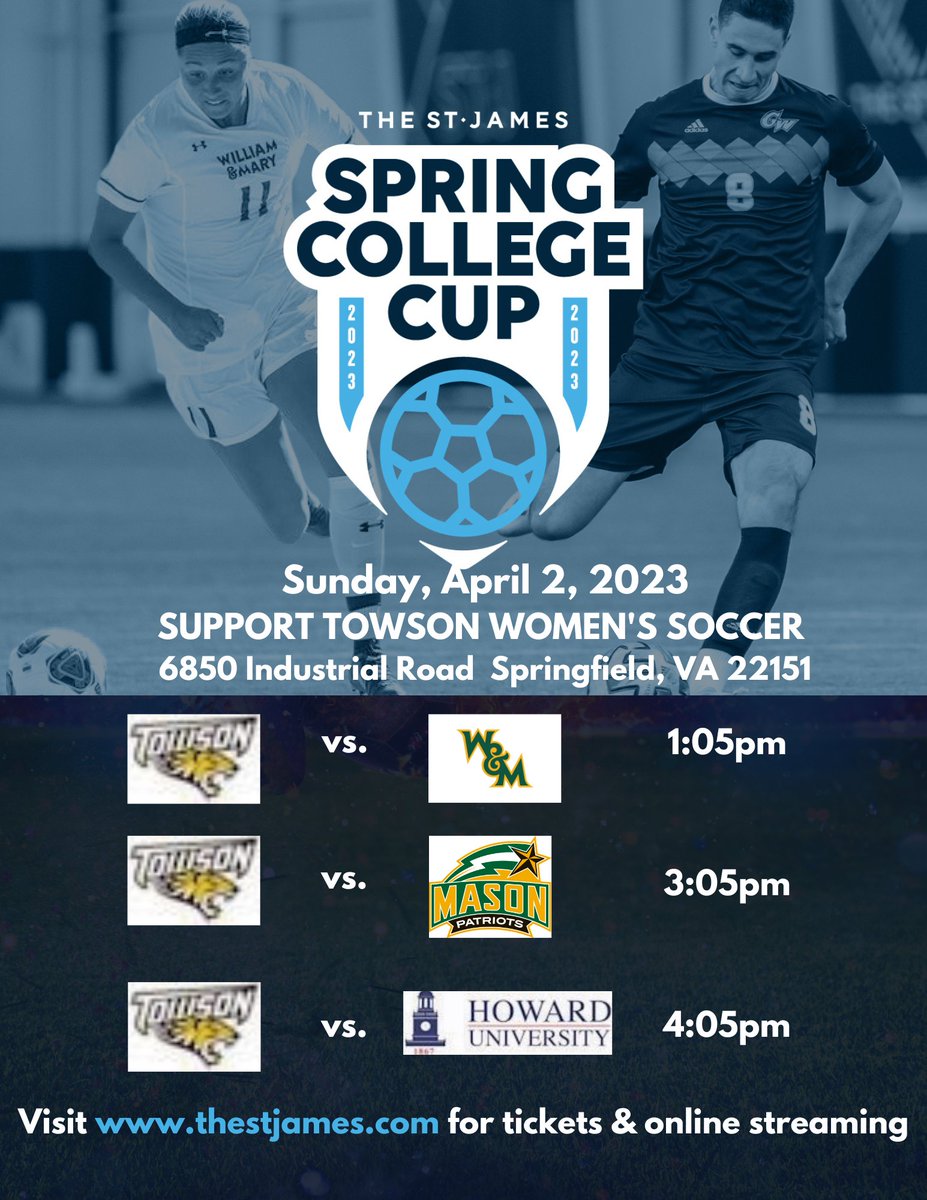 Excited to welcome <a href="/Towson_WSOC/">TU Women's Soccer</a> to <a href="/TheStJames/">The St. James</a> for the 2023 #SpringCollegeCup on April 2nd. Here's a preview of their round robin match ups. 
📲: eventbrite.com/e/the-st-james…