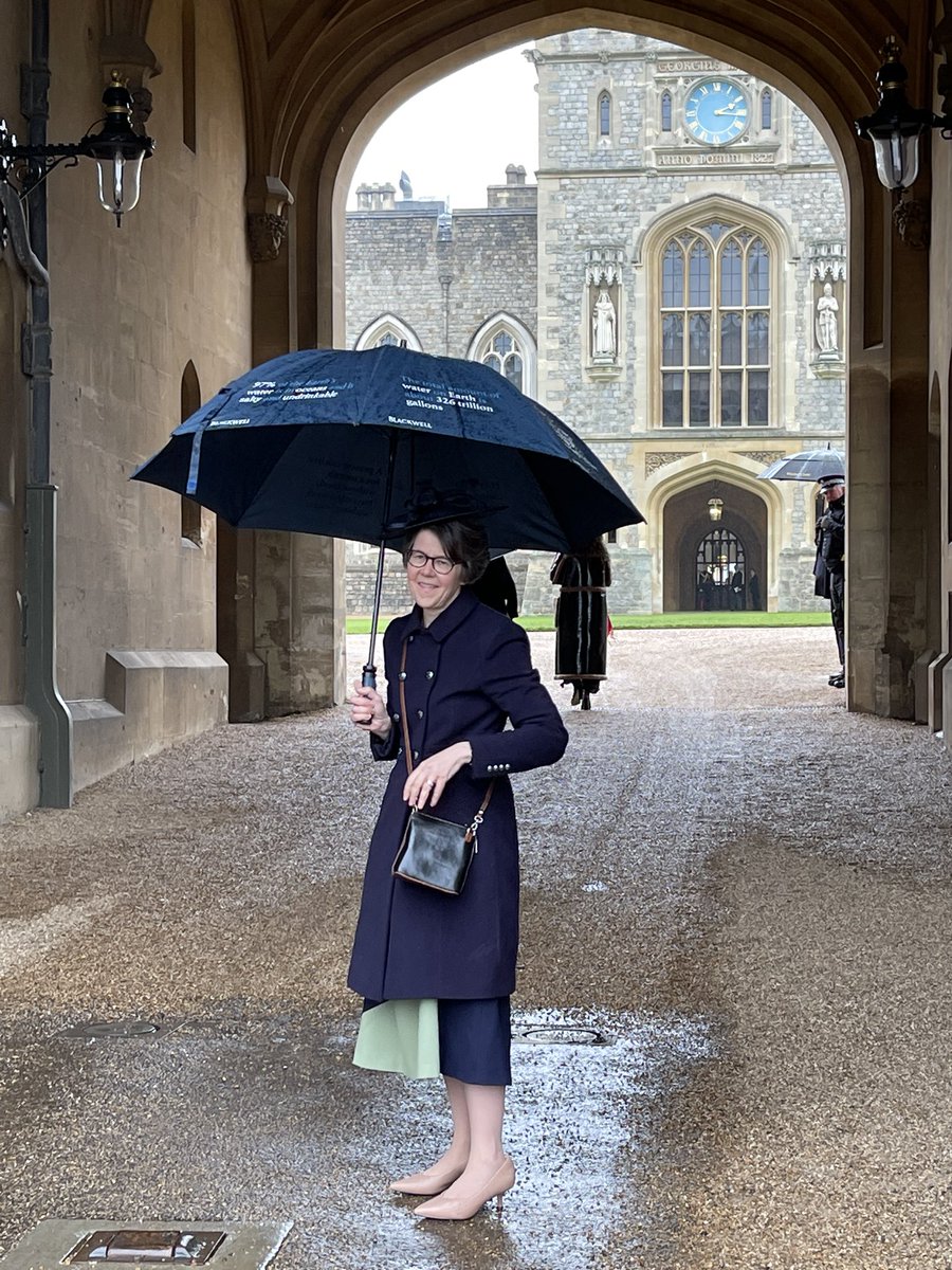 Marianfknight's tweet photo. Amazing (if wet!) #InternationalWomansDay at Windsor receiving my MBE from HRH Princess Royal. An opportunity for me to thank again the many fantastic people I have collaborated with as we work to #EmbraceEquity in women’s health https://t.co/OkGPHZv25i