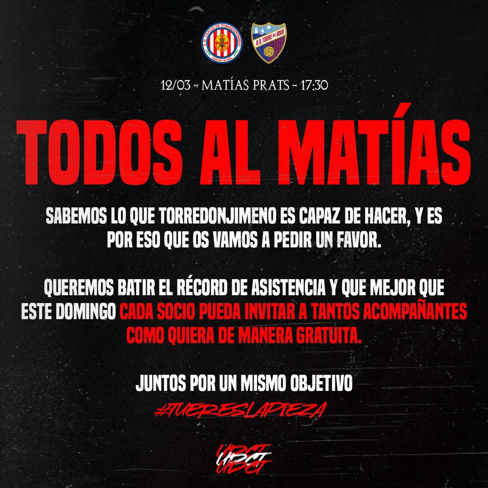 Y que no se os olvide traer algo rojo 😉❤️

TODOS AL MATÍAS ❤️⚽️🤍

#TUERESLAPIEZA