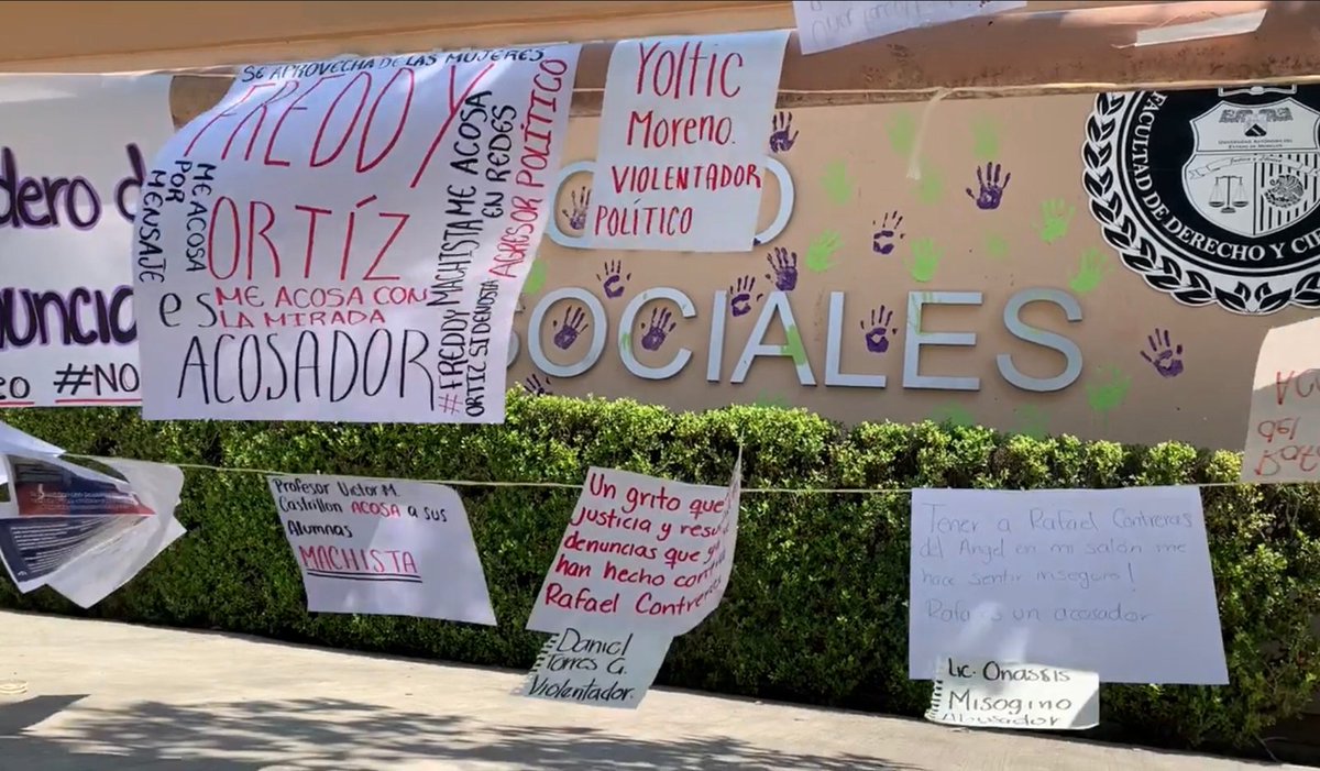 CirculoMorelos's tweet photo. COLOCAN “TENDEDEROS”CON DENUNCIAS ANÓNIMAS CONTRA PROFESORES Y ALUMNOS ACOSADORES 

En el marco del Día Internacional de la Mujer, jóvenes de la Universidad Autónoma del Estado de Morelos (UAEM), colocaron “tendederos” con denuncias contra profesores y alumnos acosadores. https://t.co/5Hr50nsdFm
