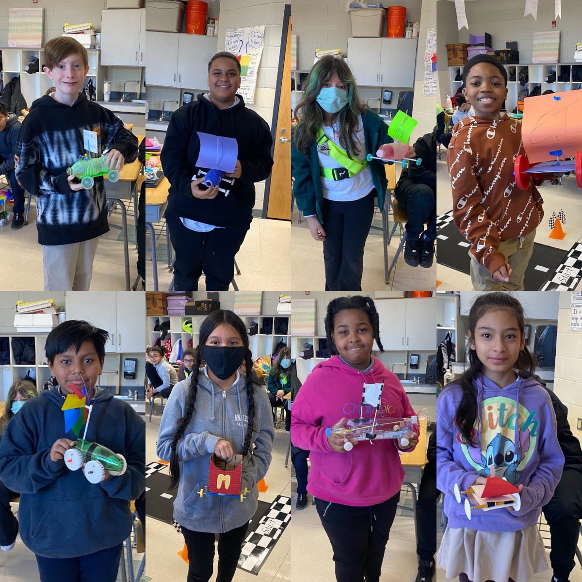 Esbarrett2000's tweet photo. Our creative 5th grade engineers studied alternative energy sources and built wind-powered cars using recycled materials! The results were amazing! #raceday #LBtogetherwecan @AmerigoSchool @LBpublicschools @SJ_Schools https://t.co/FeDlGxIFxX