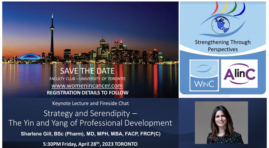 Thank you <a href="/women_in_cancer/">WinC - AlinC (Women in Cancer - All in Cancer)</a> - Women in Cancer / All in Cancer for the Keynote invitation 🙏 

➡️ Strengthening through Perspectives
🗓️ Friday April 28th at 530pm EST
Faculty Club, University of Toronto

Join us 👉Register at womenincancer.com

#HappyInternationalWomensDay