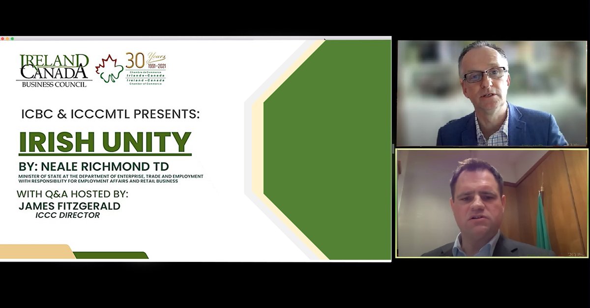 ICCC-MTL (@iccc_mtl) on Twitter photo Thanks so much to Irish Minister of State <a href="/nealerichmond/">Neale Richmond</a> for giving his time and delivering an excellent presentation on the complex topic of Irish Unity, run jointly by <a href="/ICCC_MTL/">ICCC-MTL</a> and <a href="/IrishBizCommCA/">Ireland Canada Business Council</a>. For those who missed it, you can view a recording here youtu.be/txVfjrqs1CY Thanks so much to Irish Minister of State <a href="/nealerichmond/">Neale Richmond</a> for giving his time and delivering an excellent presentation on the complex topic of Irish Unity, run jointly by <a href="/ICCC_MTL/">ICCC-MTL</a> and <a href="/IrishBizCommCA/">Ireland Canada Business Council</a>. For those who missed it, you can view a recording here youtu.be/txVfjrqs1CY