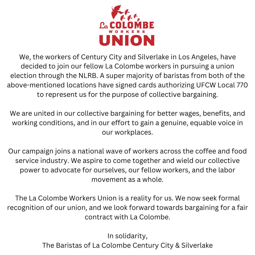 La Colombe Workers Union tweet media