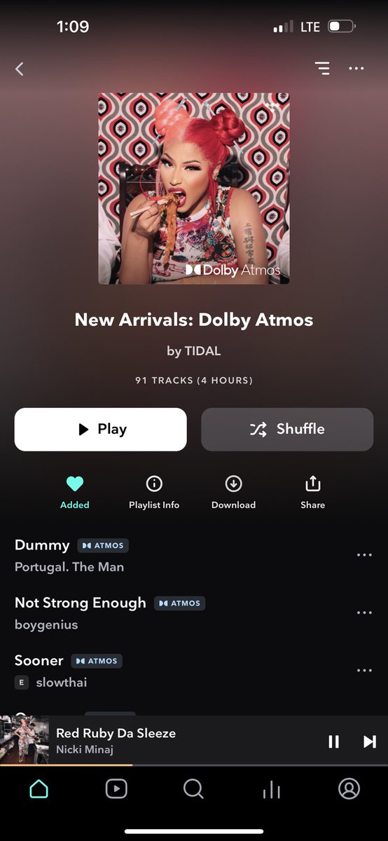 hecside's tweet photo. @TIDAL where is @NICKIMINAJ single 👁️👁️ pretty sure it should be the first song on this list when the artist is on the cover ??? Get the devs on a call to fix asap #RedRubyDaSleaze https://t.co/YBjJeviq4f