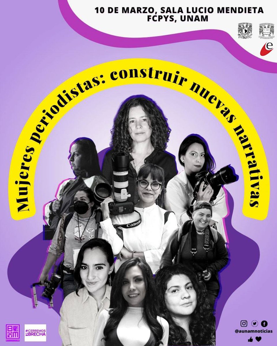 UNAM_FCPyS's tweet photo. 🖊 Mujeres periodistas: construir nuevas narrativas 📷📲
🗓 10 de marzo
📍 Sala Lucio Mendieta y Núñez
🟪 Mesa 1: ¿Cómo contar historias en el periodismo?
13:00 hrs.
🟪 Mesa 2: Narrar desde la fotografía
16:00 hrs.
@AunamNoticias
#AUNAM #8M #CerremosLaBrecha #FCPyS #UNAM https://t.co/mOl903hHzW