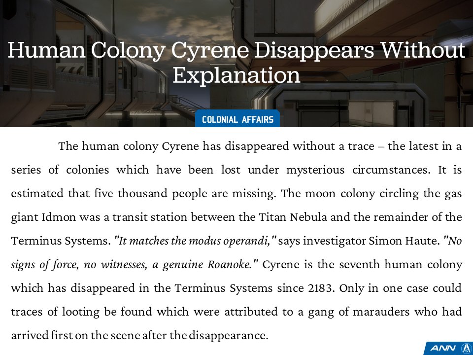 ANN_Updates's tweet image. Human colony Cyrene disappears without explanation. #MassEffect
