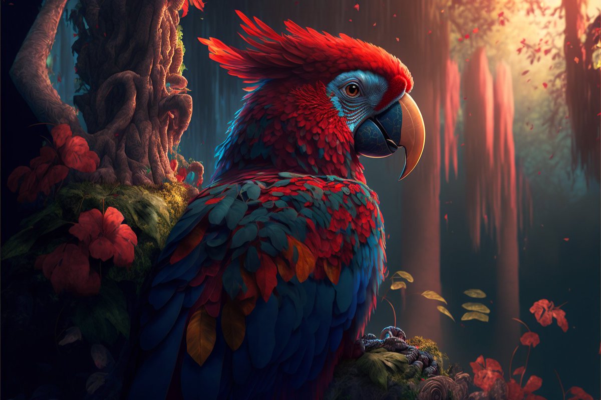 Scarlet macaw in a magical forest 

#midjourney #fantasy #bird #scarletmacaw #AIart #AIArtistCommunity #aiimage #aiia #FantasyArt #conceptart #generativeart #ai #aigeneratedart #digitalart #digitalillustration #digitalartist