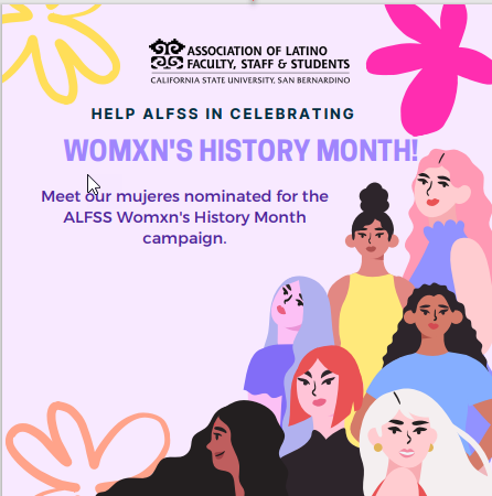 ALFSSCSUSB's tweet photo. Hello Yotes! Meet our mujeres nominated for the ALFSS Women History Month Campaign! https://t.co/Ks3oBR3y6O