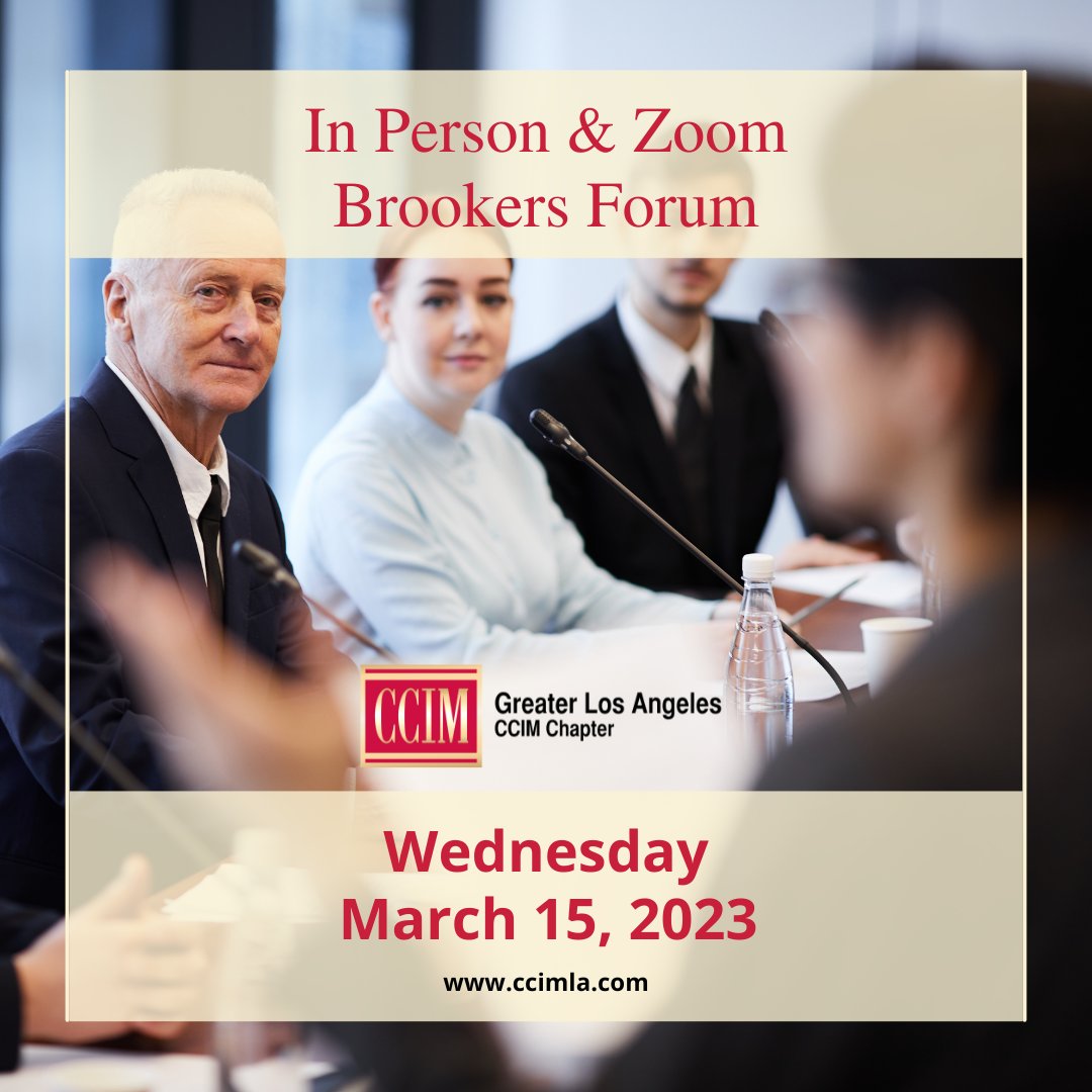 📢  Join us on March 15, 2023, for an exciting and informative Brokers Forum! Don't miss this event!

📅 Save the date and get ready to elevate your game!

📍 301 N. Lake Avenue, Suite 105, Pasadena, CA 91101
📞 +1 562-276-1845
#BrokersForum #InPersonEvent #VirtualEvent #CCIMLA