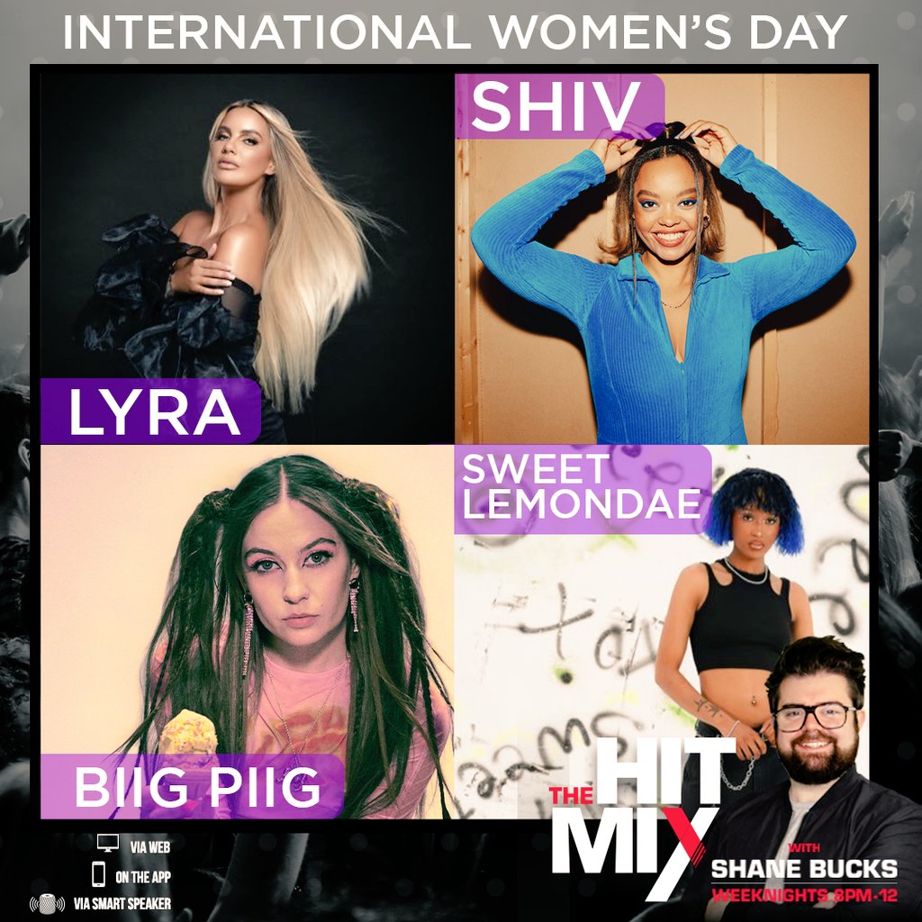 shanebuckley's tweet photo. Happy International Women's Day!
Tonight on #TheHitMix we're celebrating Irish women dominating the music industry.
We hear from:
▶️ Lyra
▶️ @hi_im_shiv
▶️ @BiigPiigMusic
▶️ @sweetlemondae
📻 @Corks96FM & @Live95Limerick https://t.co/gLD6ON2y2m