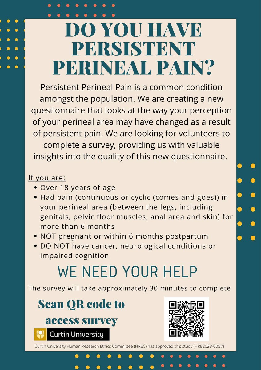 Please RT, we're still looking for participants: curtin.au1.qualtrics.com/jfe/form/SV_cT…
#FrePAQ #pelvicpain #endometriosis #IC #BPS #vulvodynia #vestibulodynia