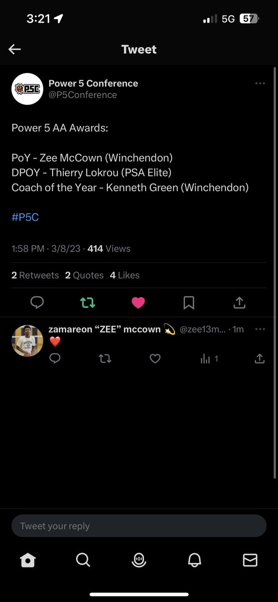 zee13mccown's tweet photo. blessed &amp; honor to win AA POY ❤️ @P5Conference @WinchHoops https://t.co/pftnzsTTSe