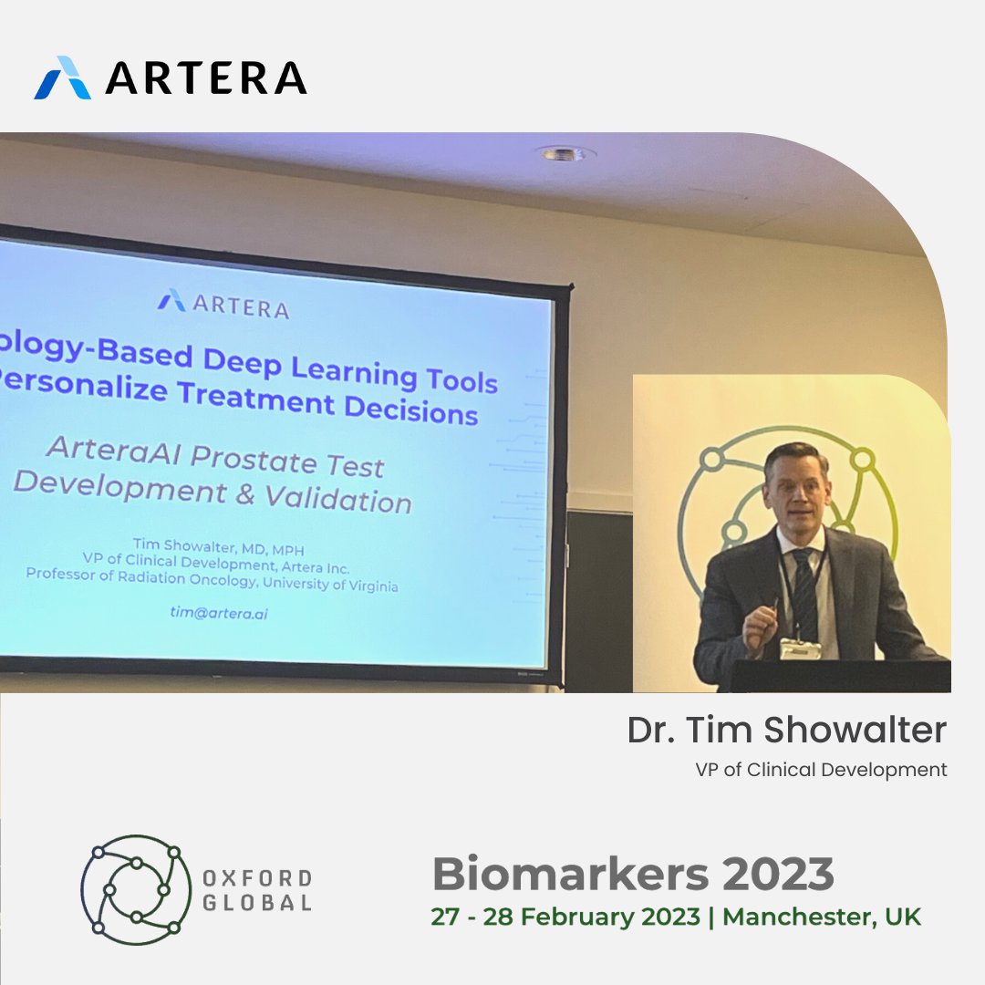 Did you catch Tim Showalter's presentation at #BiomarkersSeries23? 🇬🇧 Members of the Artera team met with attendees to discuss how the #ArteraAI #ProstateTest can help identify patients who will benefit from therapy intensification. ➡️ Learn more: artera.ai/our-test/