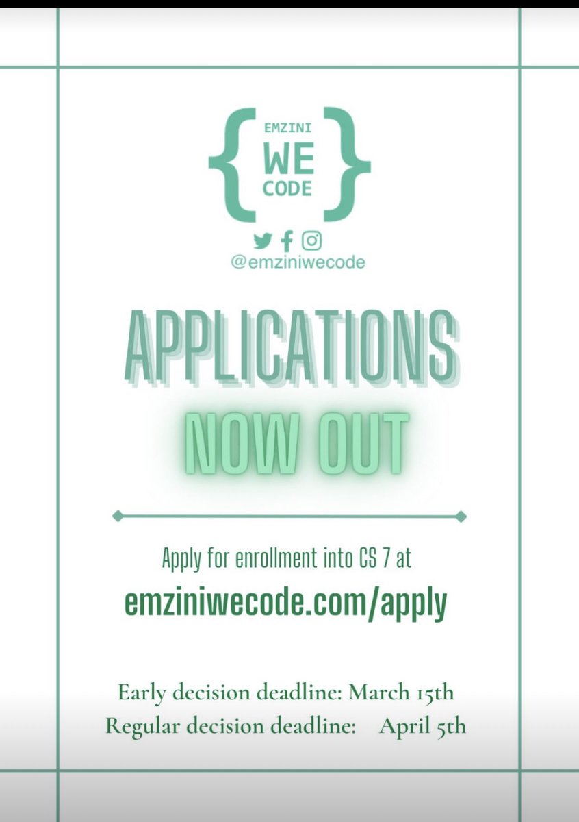 <a href="/emziniwecode/">Emzini weC🎄de</a> has a Computer Science class coming up free of charge. A great opportunity to be introduced to coding and all. Registrations are open, if interested here’s the link below, you can also send them a DM.

emziniwecode.com/apply