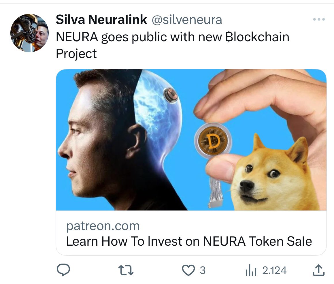 ChrisStoecker's tweet photo. I really thought this was a joke (and I quite liked it as jokes go). But it seems that it isn‘t. 

#neuralink #cryptospam https://t.co/JWVpUJbniS