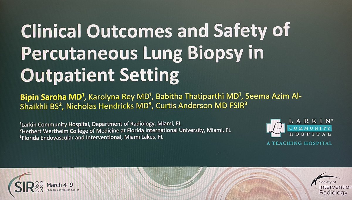 Bipin Saroha (@sarohamd) on Twitter photo Incredibly proud of our medical student <a href="/SeemaAlShaikhli/">Seema Al-Shaikhli, M.D.</a> and very greatful to speak on our study about the safety data of thoracic percutaenous needle biopsy in outpatient setting. Make sure to check in at 3 pm under biopsy session #SIR23PHX <a href="/SIRspecialists/">Society of Interventional Radiology</a> <a href="/SIRRFS/">SIR RFS</a> <a href="/Flendovasc/">Curtis Anderson, MD, PhD, FSIR</a> Incredibly proud of our medical student <a href="/SeemaAlShaikhli/">Seema Al-Shaikhli, M.D.</a> and very greatful to speak on our study about the safety data of thoracic percutaenous needle biopsy in outpatient setting. Make sure to check in at 3 pm under biopsy session #SIR23PHX <a href="/SIRspecialists/">Society of Interventional Radiology</a> <a href="/SIRRFS/">SIR RFS</a> <a href="/Flendovasc/">Curtis Anderson, MD, PhD, FSIR</a>