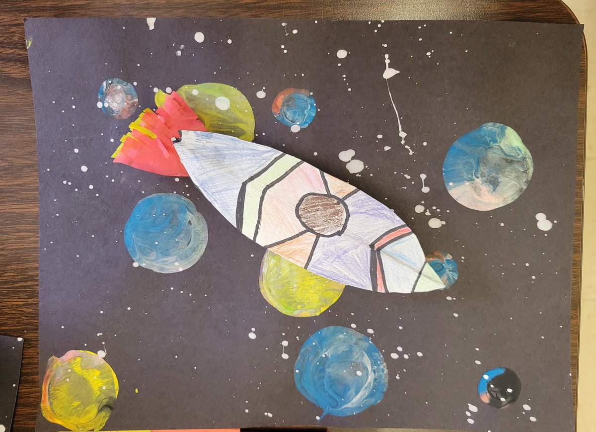 steam_TVLS's tweet photo. 3rd graders are finishing up their space art project that ties into their Wit and Wisdom unit.  These were a lot of fun!   Symmetrical rockets on a painted background.
#wearetuskyvalley
@TVTrojans https://t.co/V9g00ohqU2