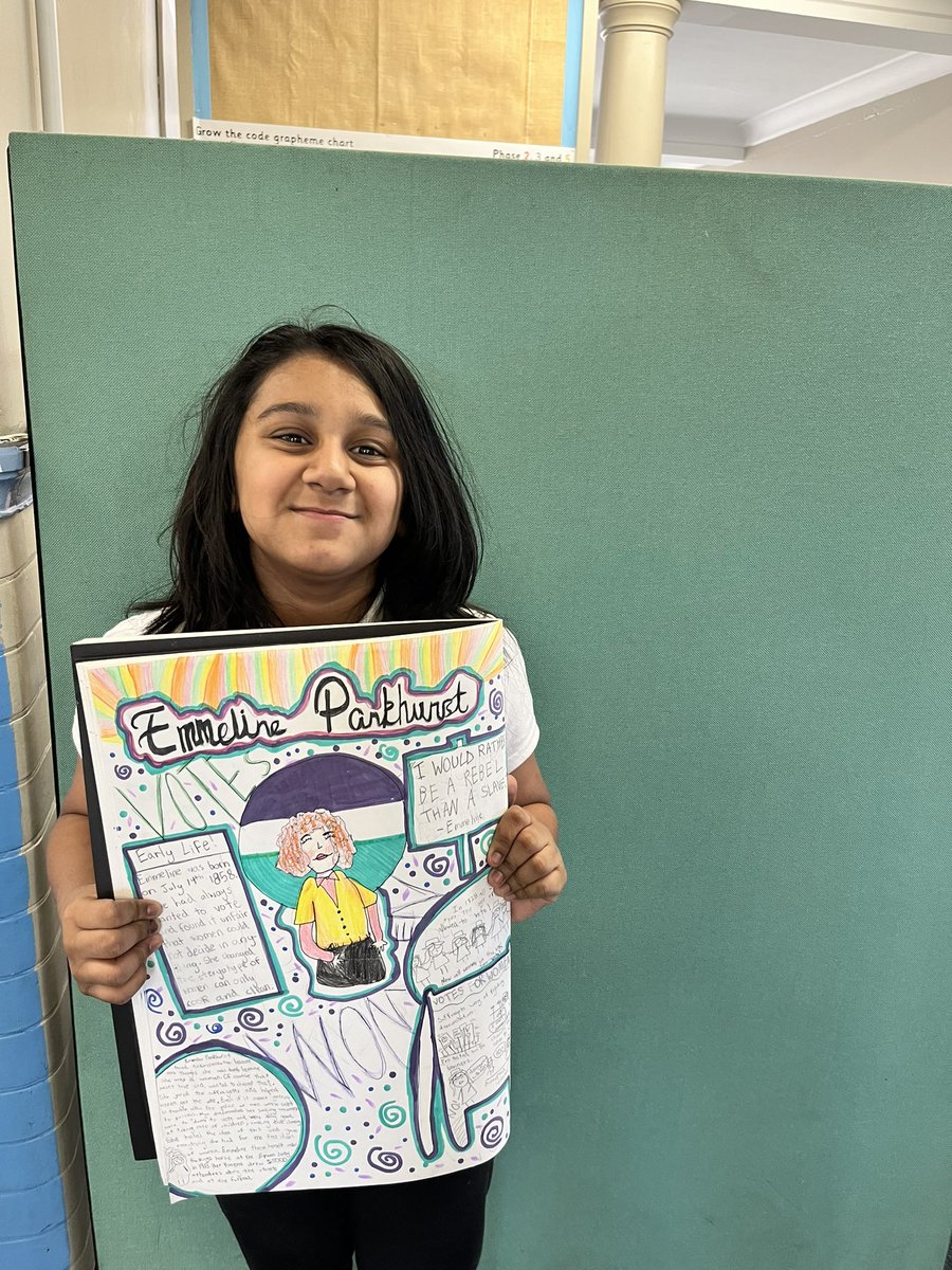 In Year 6, we have been learning about protected characteristics and creating amazing posters celebrating key figures who have challenged discrimination. Here is Jaiyana’s that focused on her inspiration, Emmeline Pankhurst! <a href="/HaxbyRoad/">Haxby Road Academy</a>