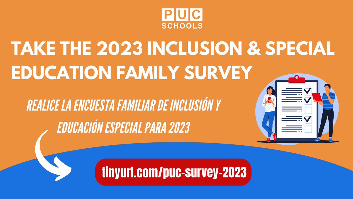 Please take the Inclusion/Special Education Family Survey! tinyurl.com/PUC-Inclusion-….

¡Por favor tome la encuesta familiar de inclusión/educación especial! tinyurl.com/PUC-Inclusion-….