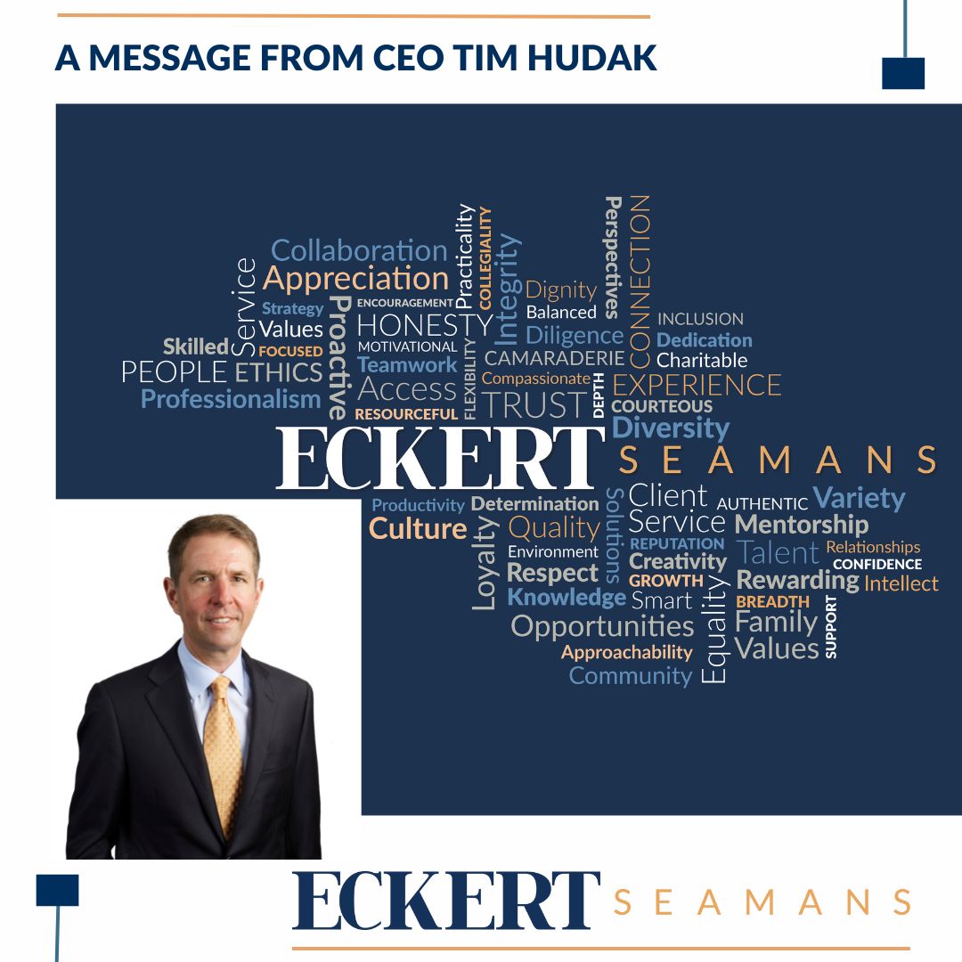EckertSeamans's tweet photo. @EckertSeamans' CEO Tim Hudak shares his thoughts on the firm's 65th anniversary, achievements over the past year, and ongoing commitment to our clients, colleagues, and communities. 
#ceomessage #legalnews #eckertseamans 

https://t.co/hZ4F16LVjs https://t.co/tSgYEcjUSO