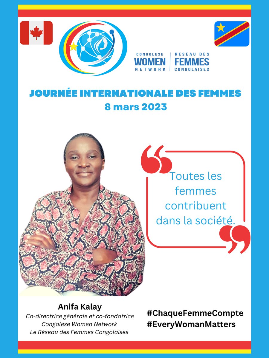 CongoleseWomen1's tweet photo. Bonne #journeeinternationaledesdroitsdesfemmes 2023  de la part de @CongoleseWomen1
#Chaquefemmecompte  @FondationDNT
 @MarciIen @JennaSudds @CitImmCanada
 @MinGenre_RDC @FEGC_WAGE @Patrimoinecdn https://t.co/RoIQ58VAre