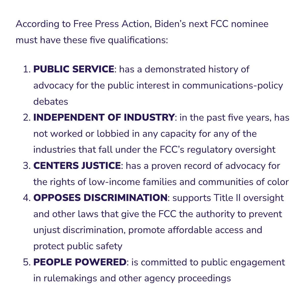 TimKarr's tweet photo. "Industry lobbyists should not be picking the next FCC commissioner," says @notaaroncraig. "We need an independent candidate with public-interest bona fides &amp; a clear commitment to racial justice &amp; civil rights." 

Here are our 5 must-have qualifications:

https://t.co/hsmZ3ePrsW https://t.co/yYmvNhlYzt