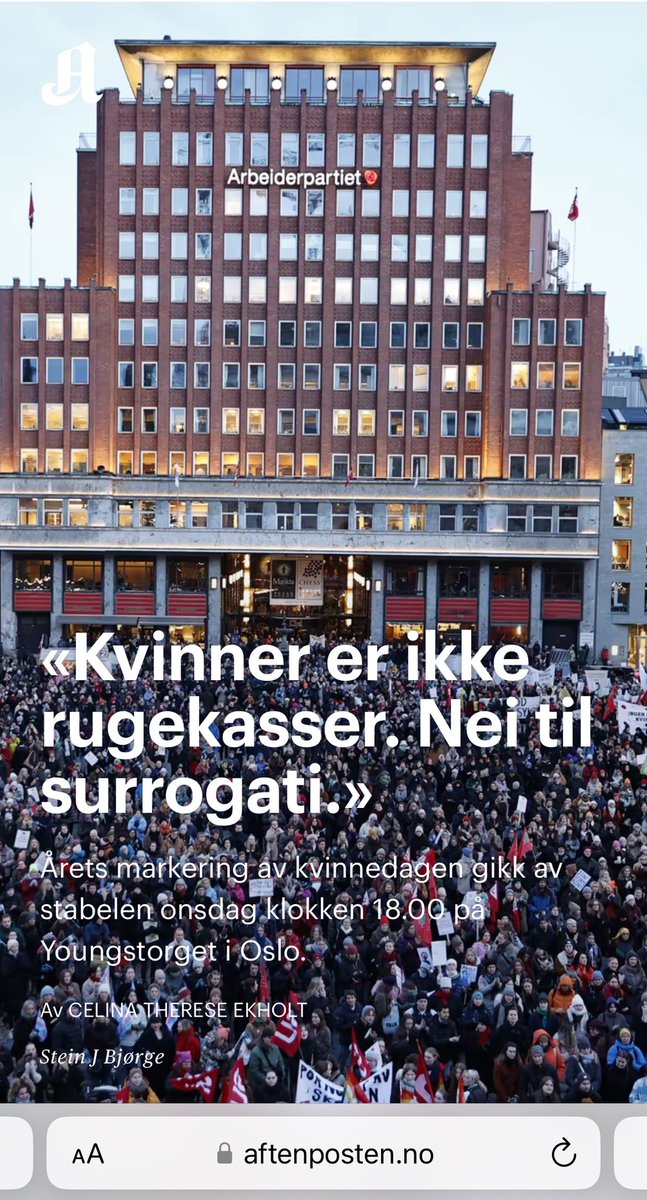 Takk til kvinnebevegelsen i Oslo for en verdig markering av kvinnedagen. Kvinneaktivistene er stolte av alle de 10 000 oppmøtte, arbeidsutvalgets solide arbeid, og våre to paroler: «Kvinner er ikke rugekasser. Nei til surrogati!» og «Menns vold mot kvinner er hatvold». Vel blåst!