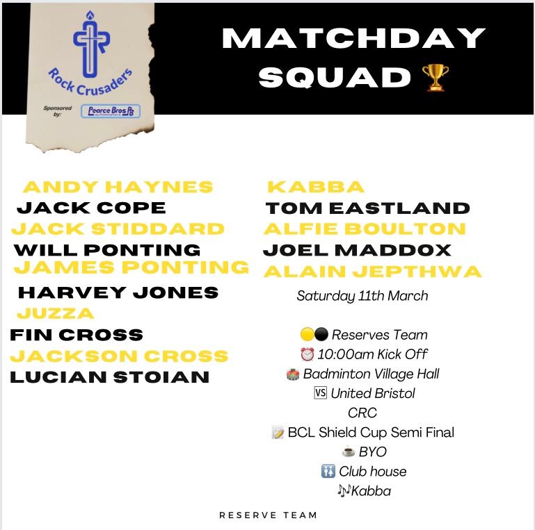 RockcrusadersO's tweet photo. Cup Fever for the Ressies! Here’s the squad representing the club in the first ever semi final for the Rock Crusaders Reserves. Good luck lads! Here’s the squad: #UTRR https://t.co/bXyuTp36d3