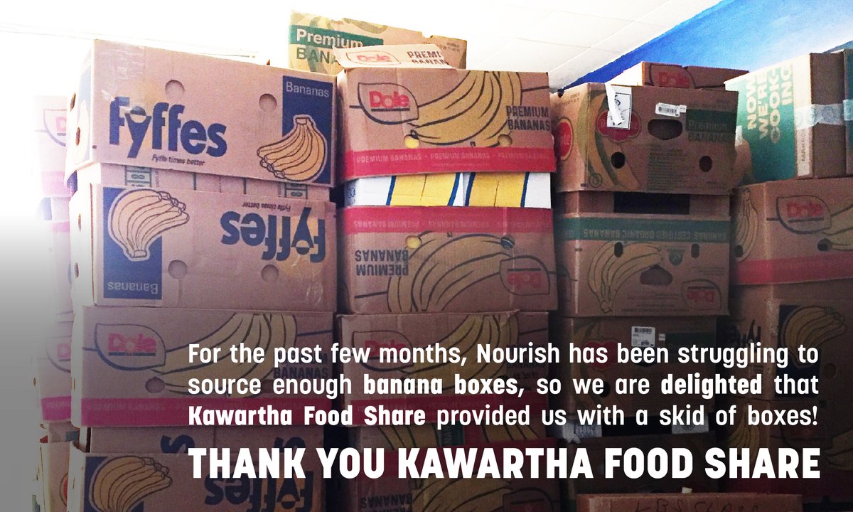 For the past few months, Nourish has been struggling to source enough banana boxes, so we are delighted that Kawartha Food Share provided us with a skid of boxes!

Thank you <a href="/Kaw_FoodShare/">Kawartha Food Share</a>!