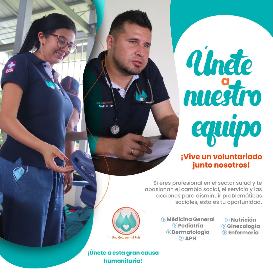 GotaPais's tweet photo. 🧑🏽‍⚕️¿Quieres ser parte de nuestro equipo?

⛑️Abrimos convocatoria para diferentes profesionales, si quieres ser parte envíanos tu hoja de vida al correo unagotapormipais@gmail.com y acompáñanos a nuestra próxima brigada del 16 al 20 de marzo en Bahía Solano y Bahía Piñas, Chocó. 🌊 https://t.co/RI4nOllthM