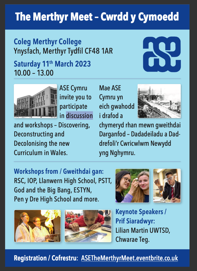 Join us at the Merthyr Meet on Saturday 10th March - an opportunity to participate in excellent science CPD as well as win some fantastic raffle prizes inc a M&S hamper provided by Jo from Findel @IOPWales @RSC_WalesEd @RoyalSocBio @pstt_whyhow @Psqm_HQ @EAS_STEM @csc_stem