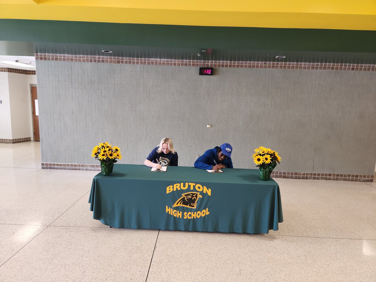 BHS Student-Athletes Mia Hayes and Trey Corbin signing for their Collegiate careers. Mia at St Mary's for VB, Trey at CNU for FB. Congratulations Panthers, Families and Coaches. Good luck!#pantherpride🐾🏐🏈
